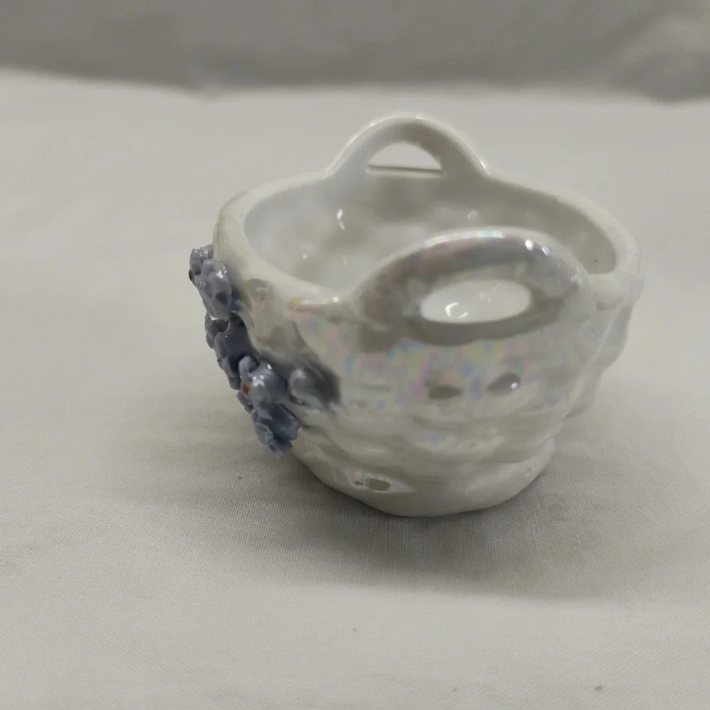 Elfinware Germany Vintage 3pc Salt Dip Cellar 1‎ Flawed Porcelain Basket Flowers